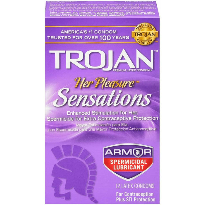 Trojan Her Pleasure Sensations Spermicidal Condoms 12 Pack
