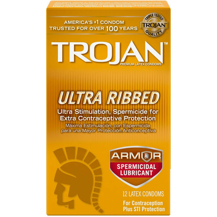 Trojan Ultra Ribbed Armour Spermicidal Condoms 12 Pack